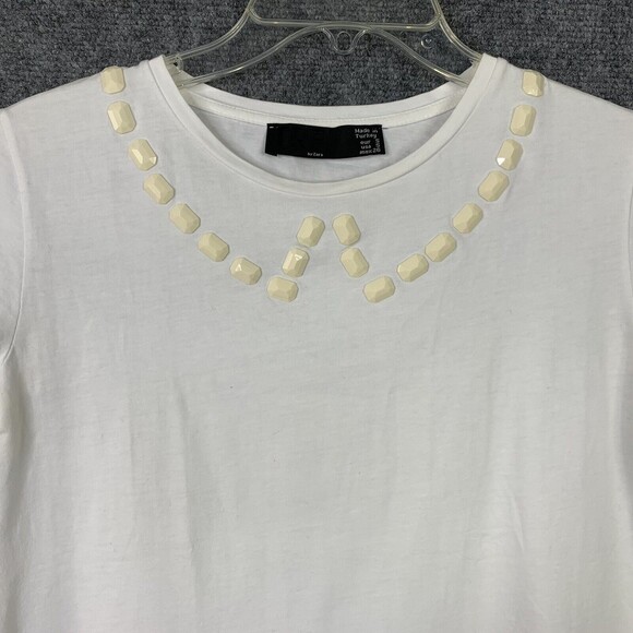 Zara TRF Short Sleeve Tee Top Women Small Embellished Neckline - Picture 2 of 7